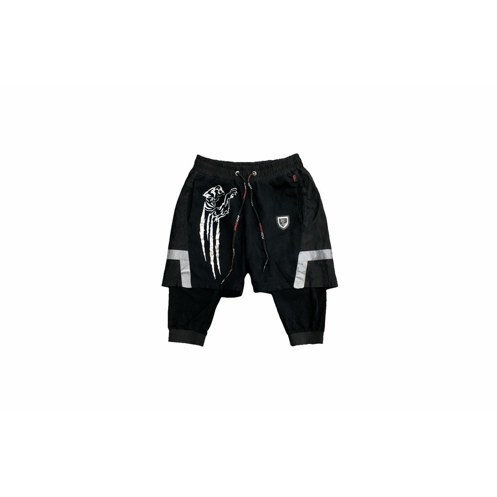 Plein Sport Layered Tech Shorts‎ Black Reflective Luxury Streetwear Mens Size S